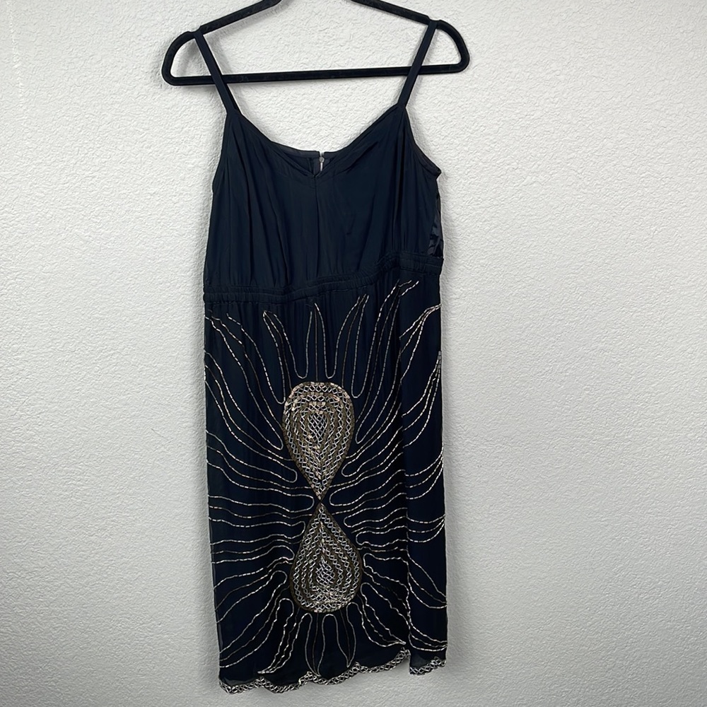 Vintage Judith Ann Creations Black Teardrop Beaded Dress V Neck Sleeveless